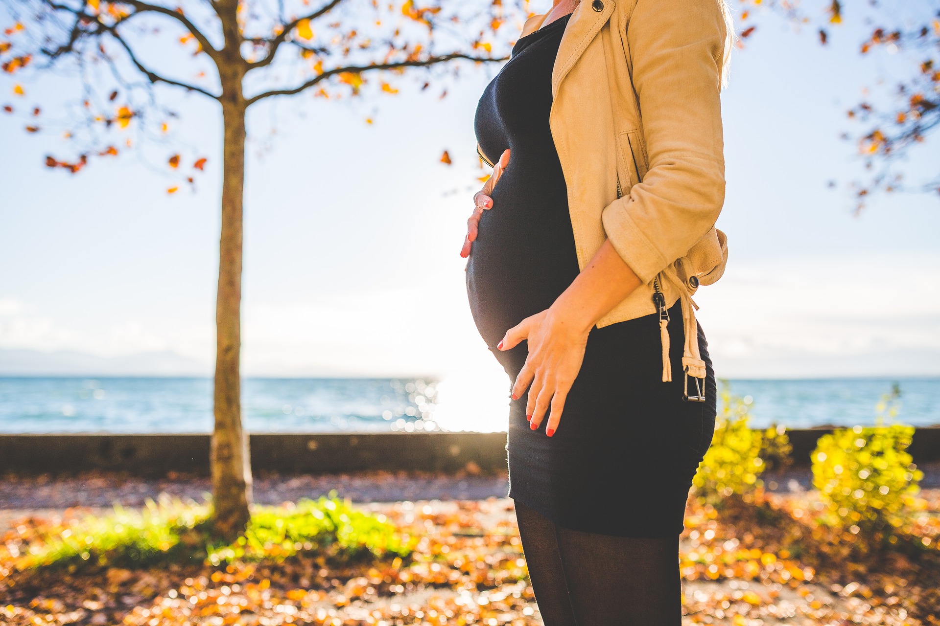 Schwangere Frau in Herbstlandschaft